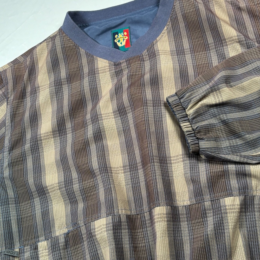 Sunice Windbreaker Men Large Blue Brown Reversible Plaid V-Neck Golf Pullover